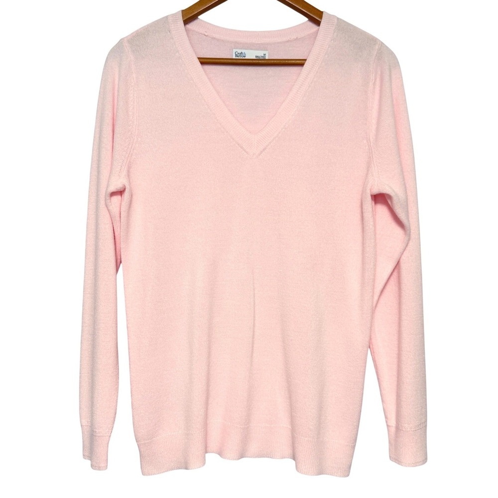 Croft & Barrow Sweater Womens M Pink V-Neck Pullover Long Sleeve Knit‎ Classic